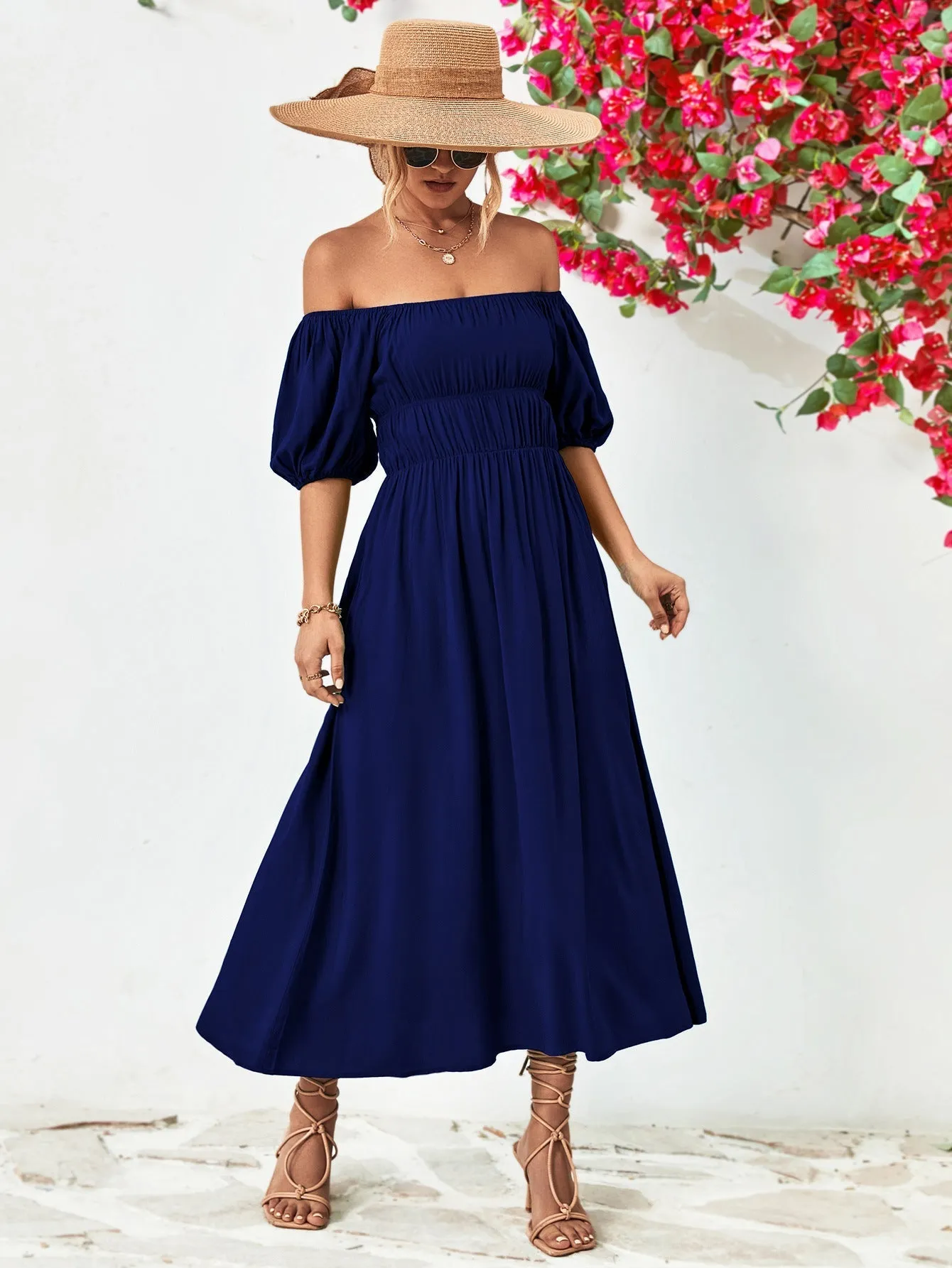 TastyHottie - Off-Shoulder Balloon Casual Sleeve Midi Dress