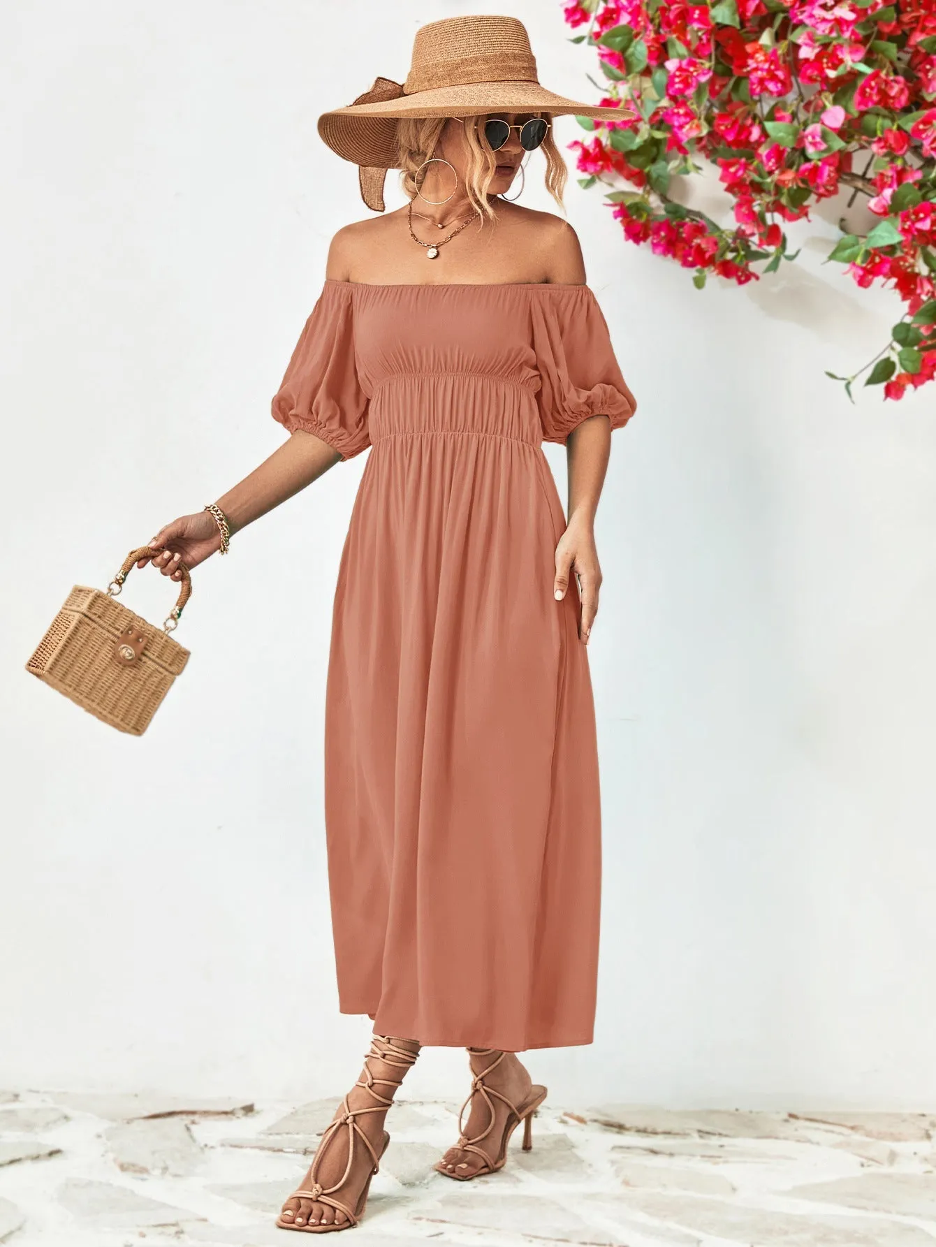 TastyHottie - Off-Shoulder Balloon Casual Sleeve Midi Dress