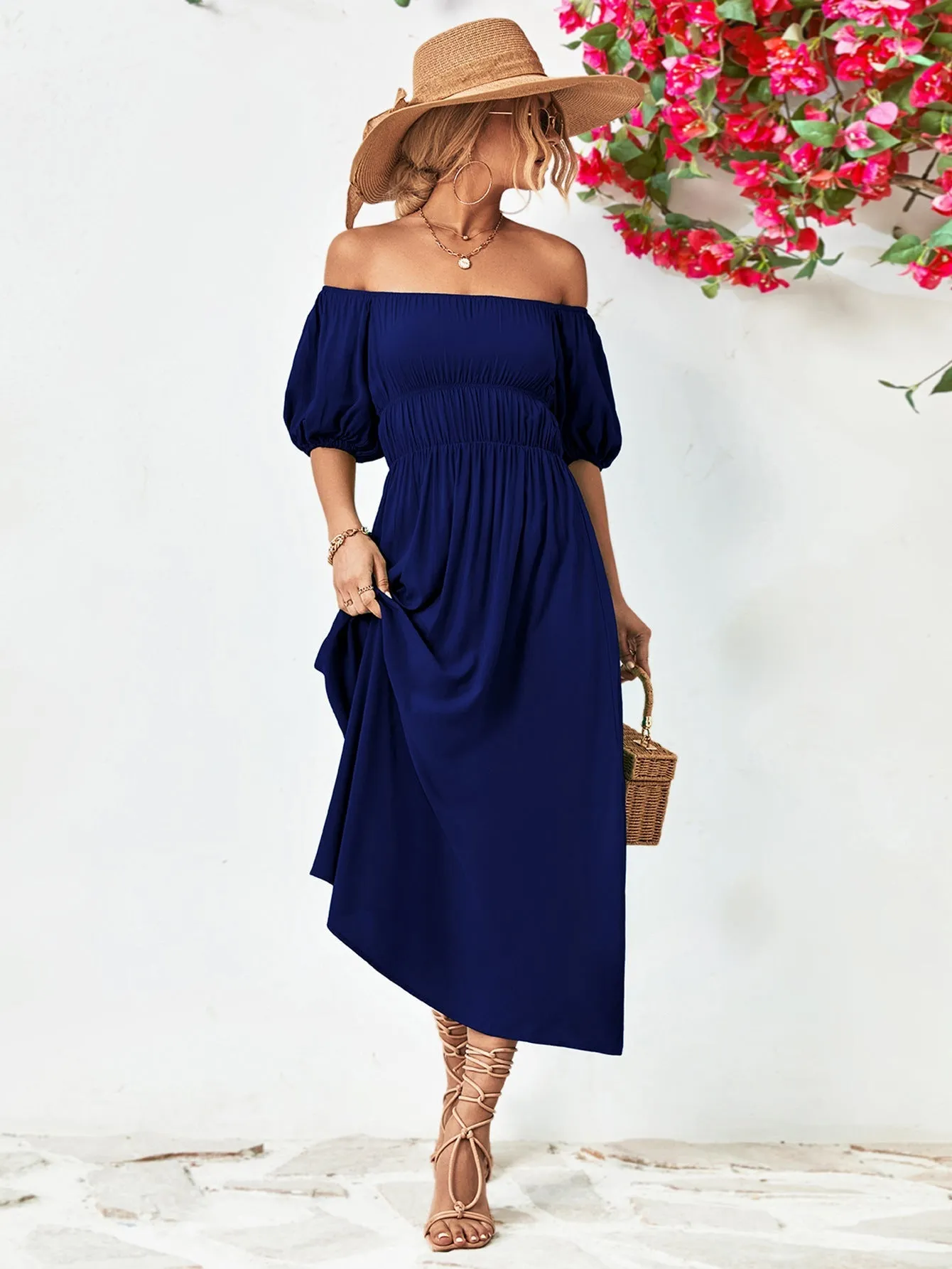 TastyHottie - Off-Shoulder Balloon Casual Sleeve Midi Dress