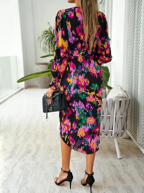 TastyHottie - Printed Tie Front Lantern Sleeve Dress