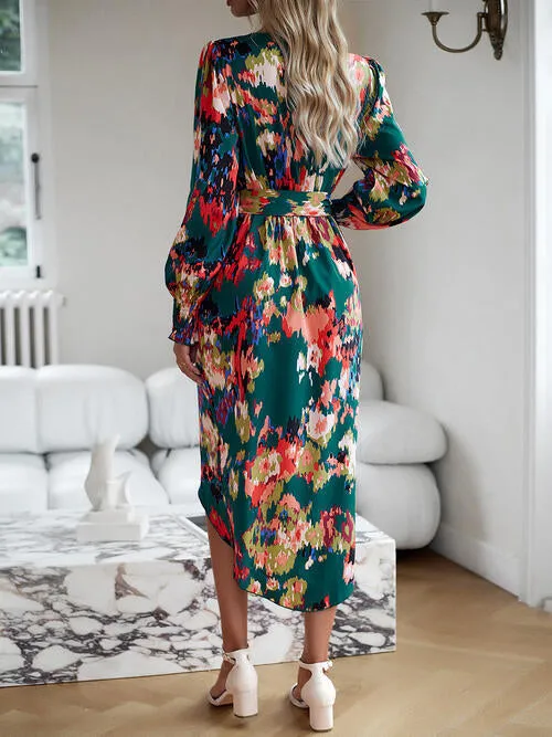 TastyHottie - Printed Tie Front Lantern Sleeve Dress