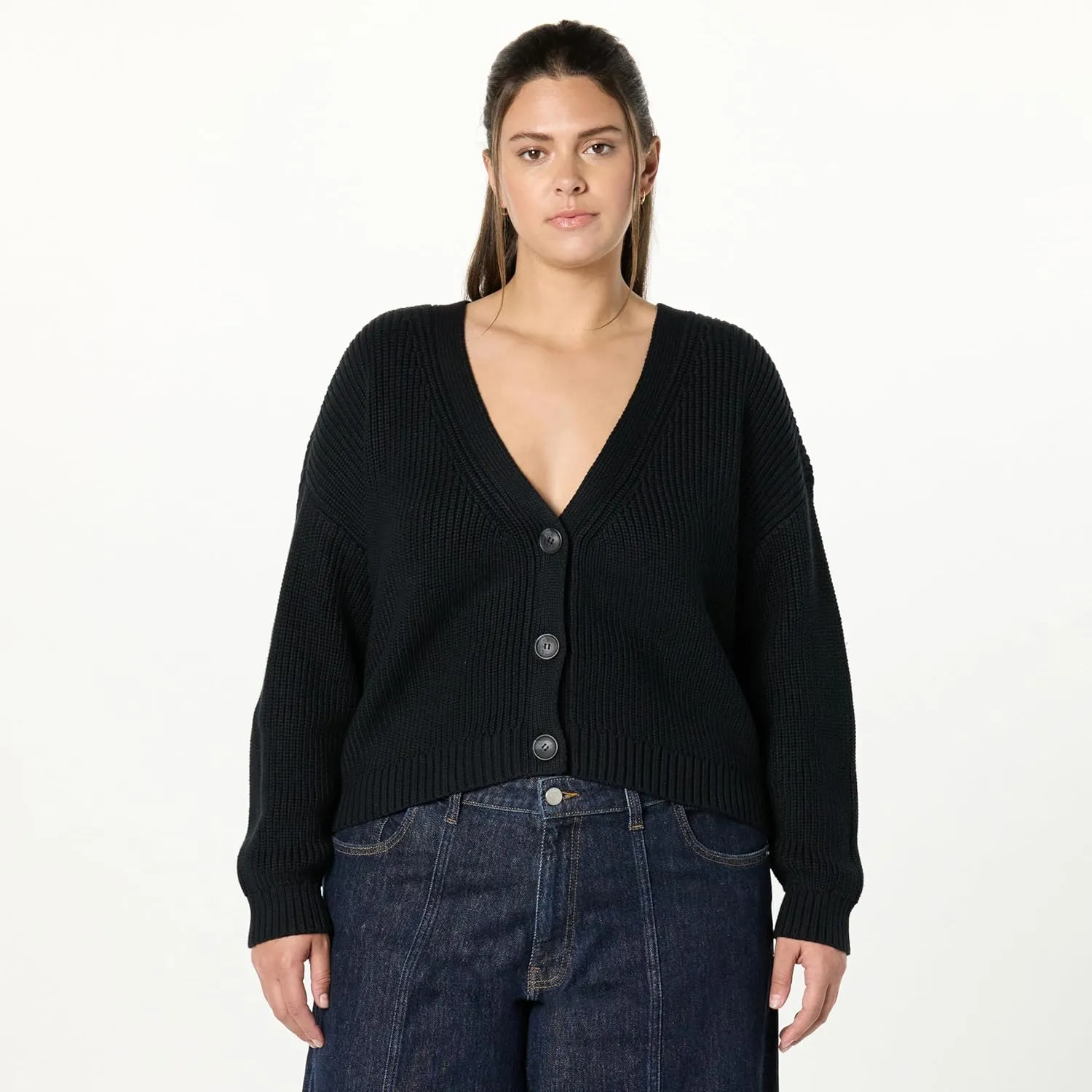 The Drop Women's Standard Sari Cropped Button-Front Cardigan