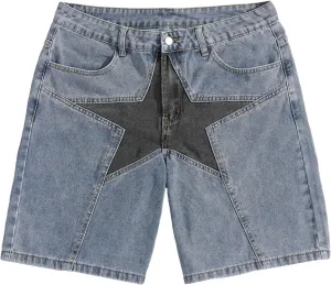 WDIRARA Men's High Waisted Button Straight Leg Denim Shorts with Pockets