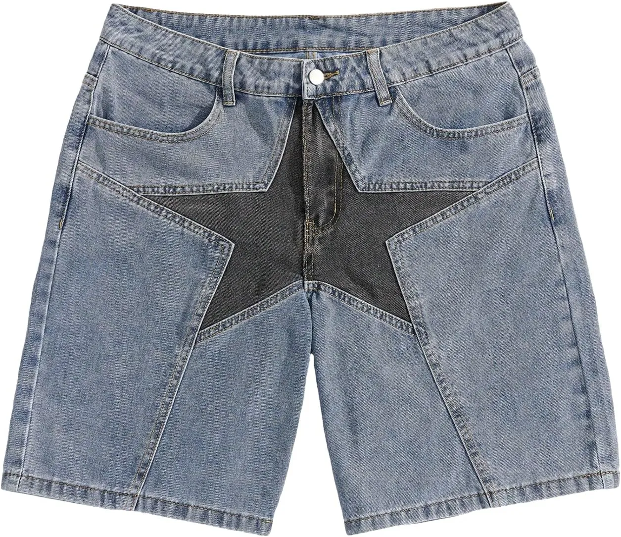 WDIRARA Men's High Waisted Button Straight Leg Denim Shorts with Pockets