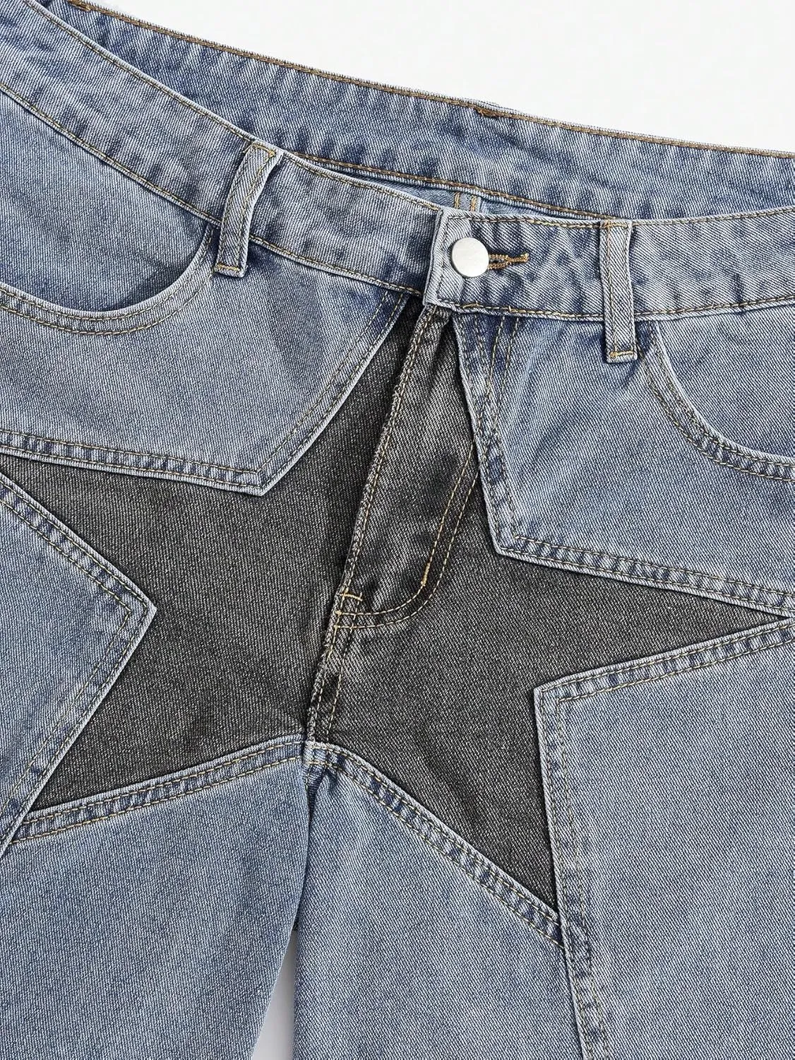 WDIRARA Men's High Waisted Button Straight Leg Denim Shorts with Pockets