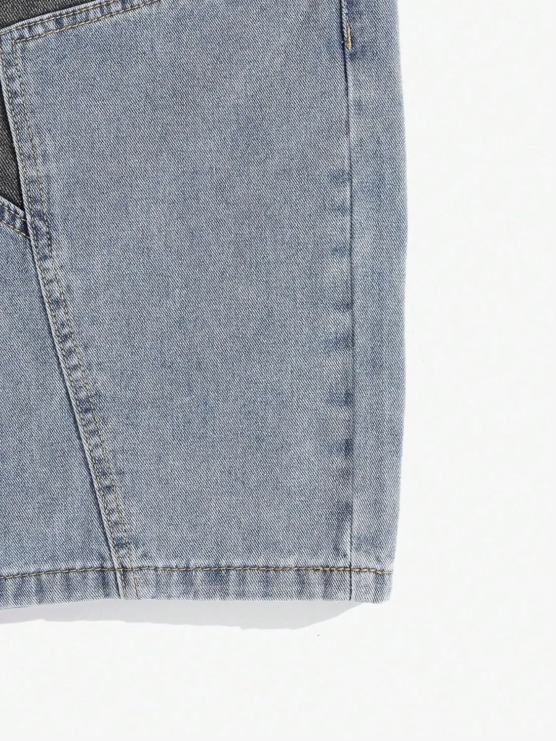 WDIRARA Men's High Waisted Button Straight Leg Denim Shorts with Pockets