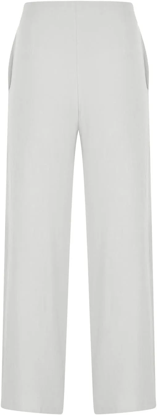 Wide Leg Linen Pants for Women Cotton Elastic Waisted Casual Loose Baggy Flowy Lounge Trousers with Pockets