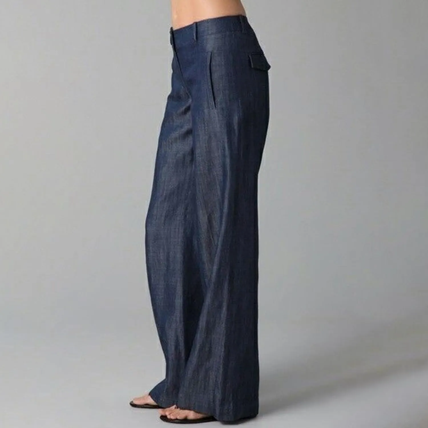 Wide Leg Pants Woman Trendy High Waist Imitation Denim Pants Comfy Cotton Work Pants Long Trousers with Pockets