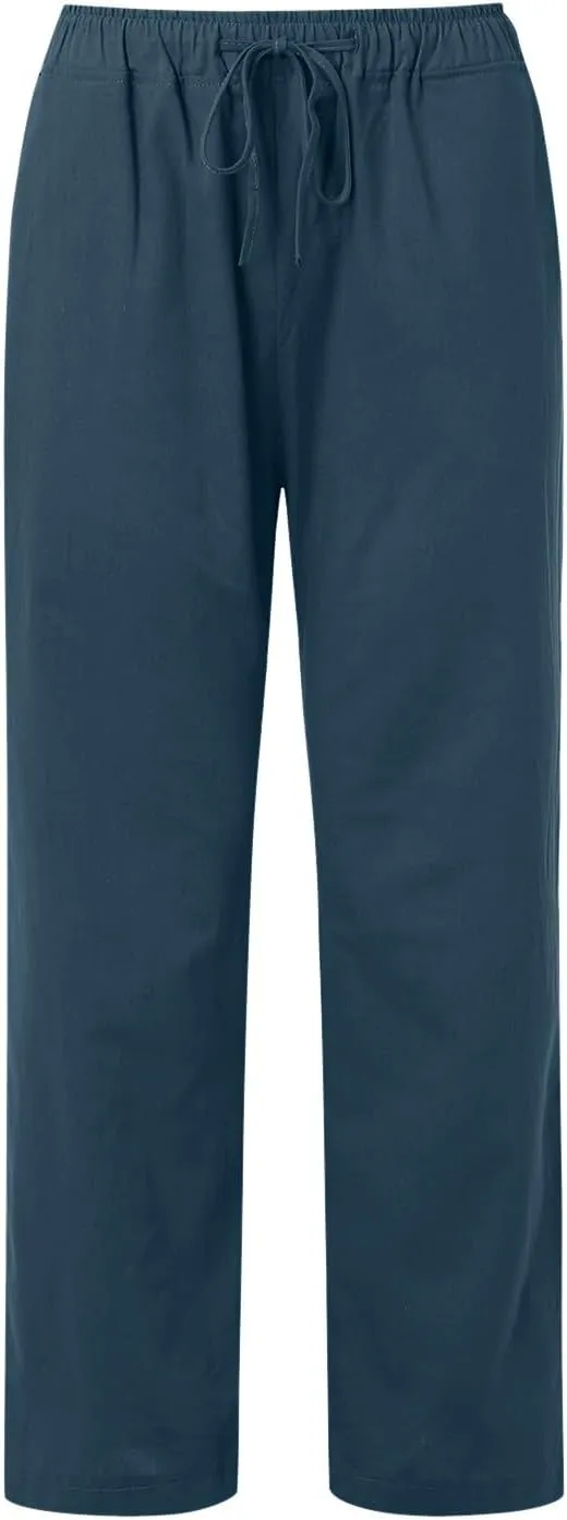 Women Cotton Linen Summer Baggy Palazzo Pants Elastic Waist Baggy Stretchy Loose Fit Trouser Beach