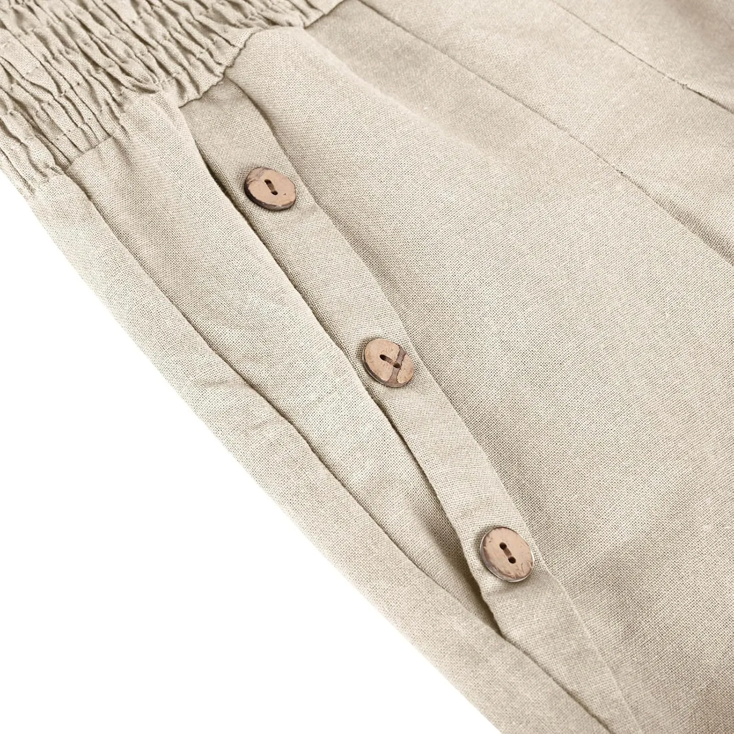 Women Dressy Casual Linen Pants 2025 Elastic Waist Drawstring Pocket Trousers Loose Straight Wide Leg Palazzo Pants