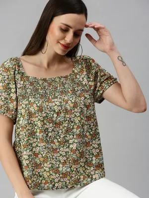 Women Green Floral Print Top