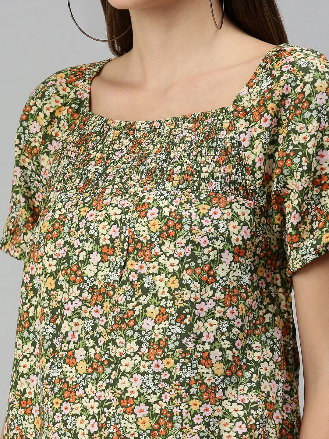 Women Green Floral Print Top