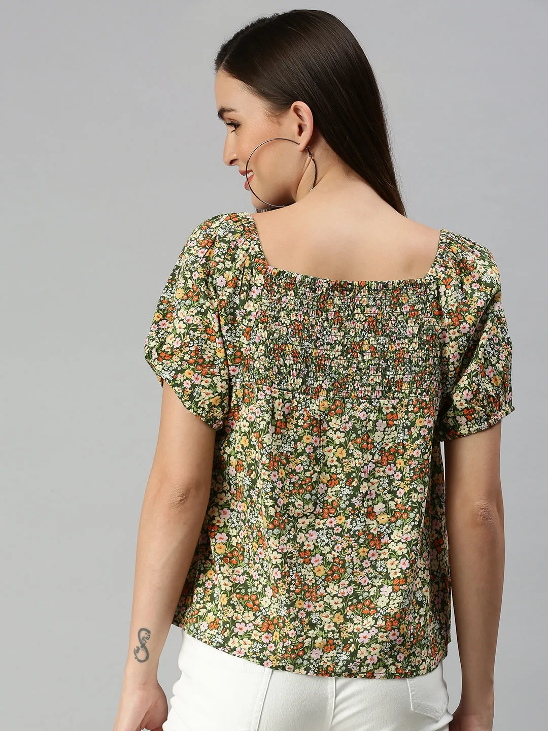 Women Green Floral Print Top