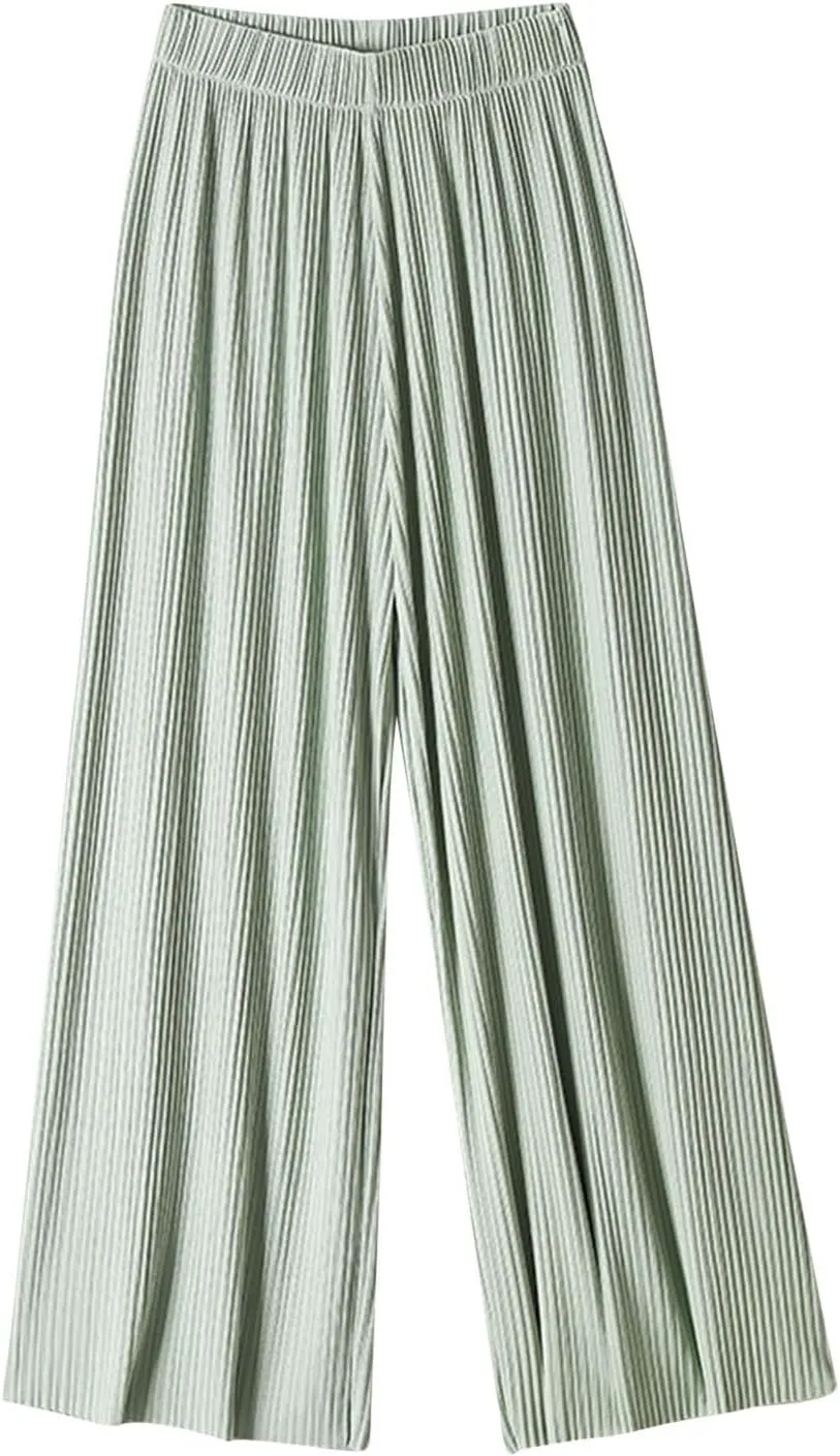 Women Ice Silk Palazzo Pants Summer Baggy Wide Leg High Waist Casual Long Trousers Jogger Pants 2024 Trendy Sweatpant