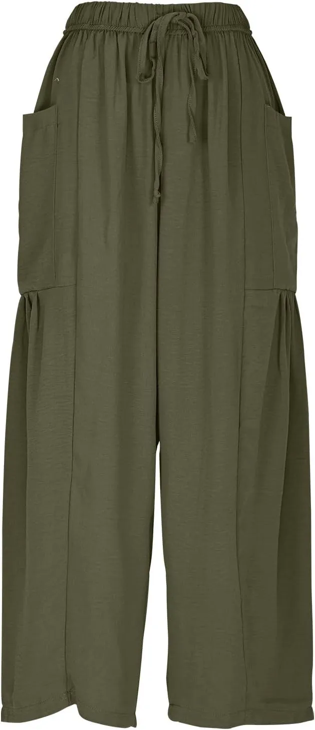 Women Linen Baggy Harem Pants Summer Drawstring Casual Beach Pant 2025 Vacation Wide Leg Lounge Trousers with Pockets