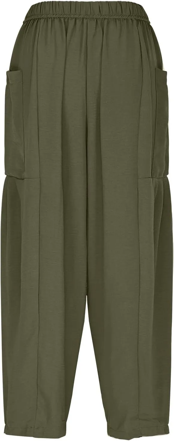 Women Linen Baggy Harem Pants Summer Drawstring Casual Beach Pant 2025 Vacation Wide Leg Lounge Trousers with Pockets