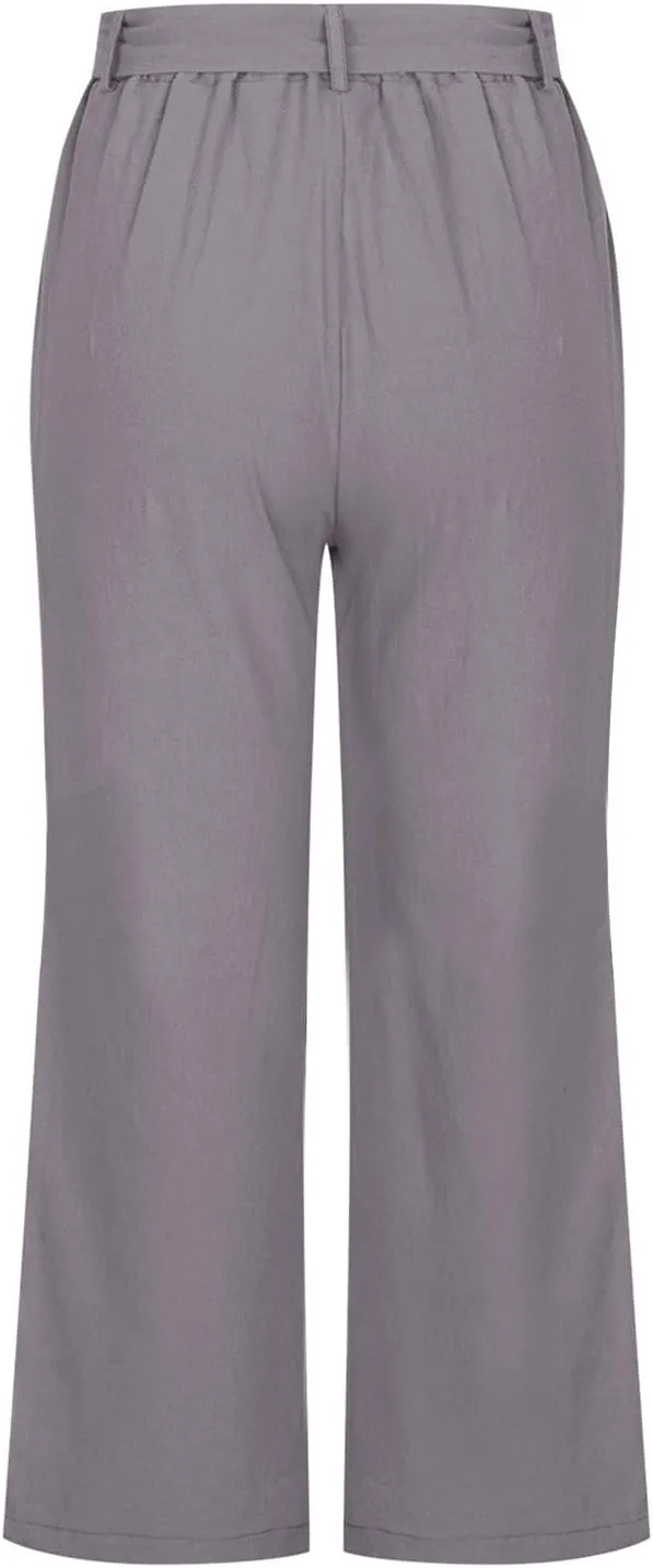 Women Linen Blend Summer Loose Flowy Palazzo Pants High Waist Bootcut Slim-Fit Palazzo Lounge Pants Travel