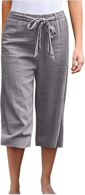 Women Linen Blend Summer Loose Flowy Palazzo Pants High Waist Bootcut Slim-Fit Palazzo Lounge Pants Travel