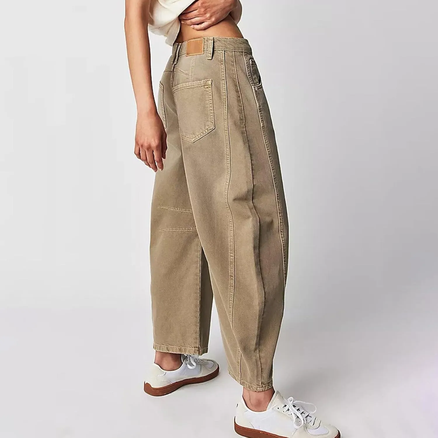 Women Linen Blend Summer Split Flowy Pants High Waist Wide Leg Slim Fit Trousers Work Business
