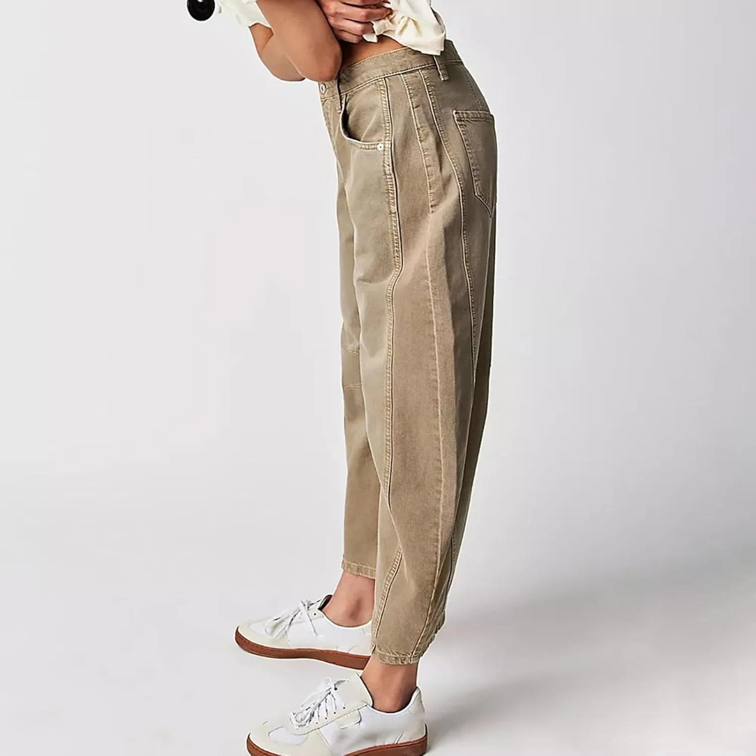 Women Linen Blend Summer Split Flowy Pants High Waist Wide Leg Slim Fit Trousers Work Business