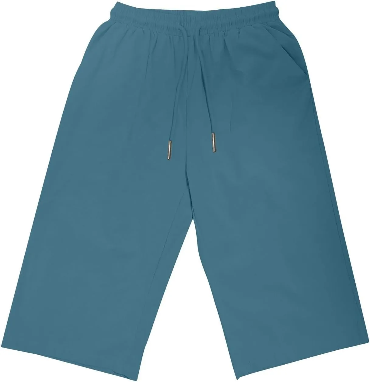 Women Linen Capri Pants Summer Drawstring Elastic Waisted Drawstring Shorts Ladies Casual Beach Pant with Pockets