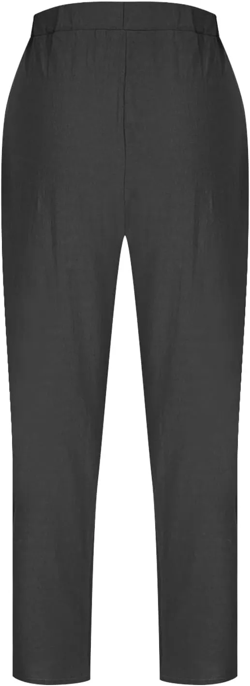 Women Linen Pants Elastic Waisted Beach Pants for Women Baggy Casual Wide Leg Palazzo Harem Trousers with Pockets