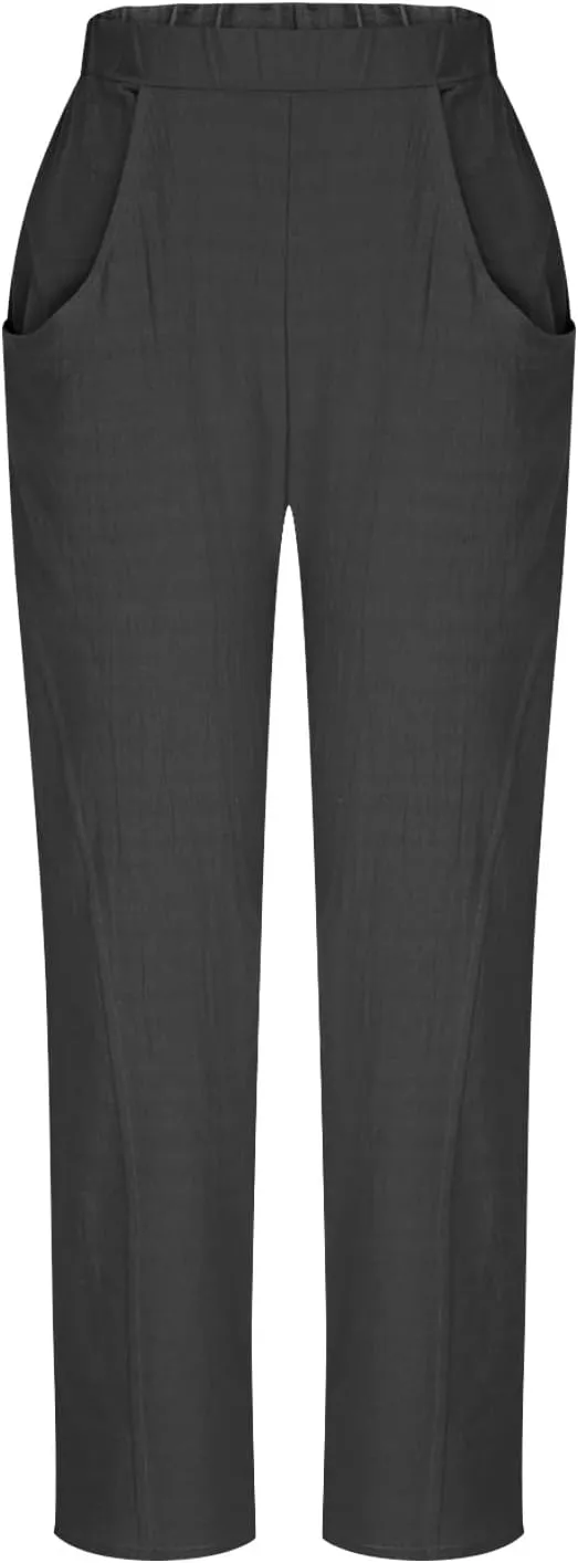 Women Linen Pants Elastic Waisted Beach Pants for Women Baggy Casual Wide Leg Palazzo Harem Trousers with Pockets