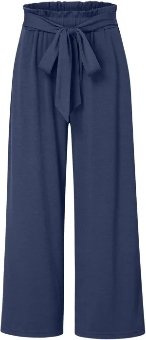 Women Linen Summer Printed Palazzo Pants Elastic Waisted Stretchy Plus Size Palazzo Pants Travel