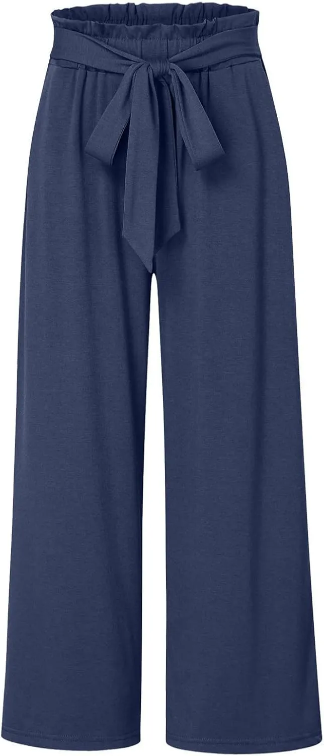 Women Linen Summer Printed Palazzo Pants Elastic Waisted Stretchy Plus Size Palazzo Pants Travel
