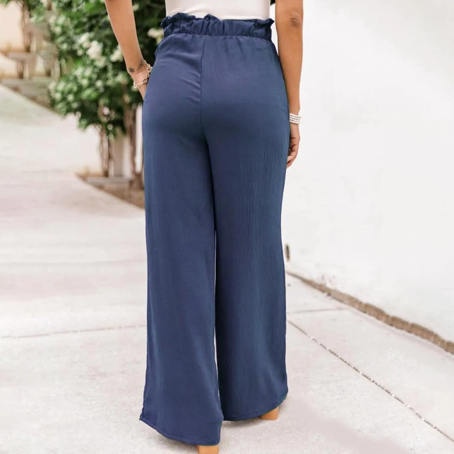 Women Linen Summer Printed Palazzo Pants Elastic Waisted Stretchy Plus Size Palazzo Pants Travel