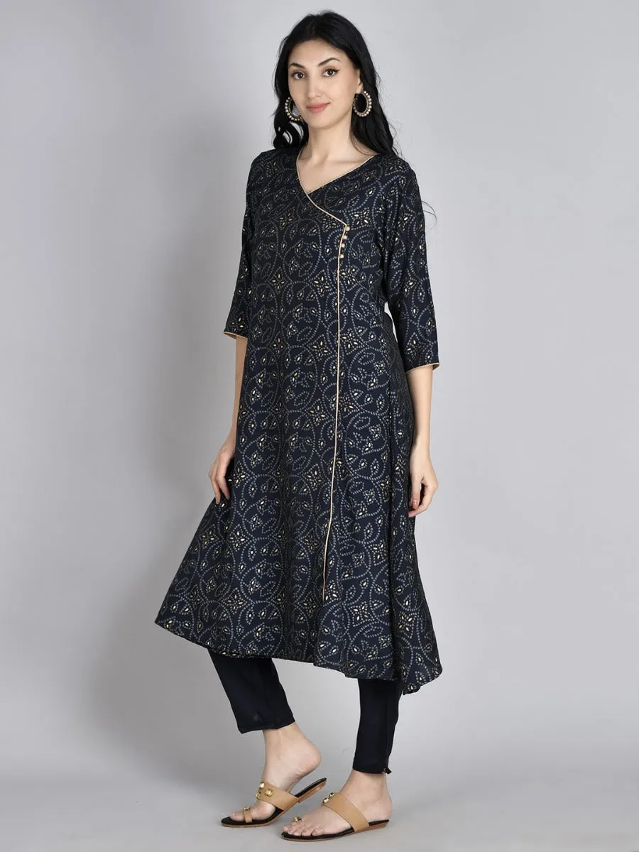 Women Navy Blue Geometric Printed Kurta With Trouser