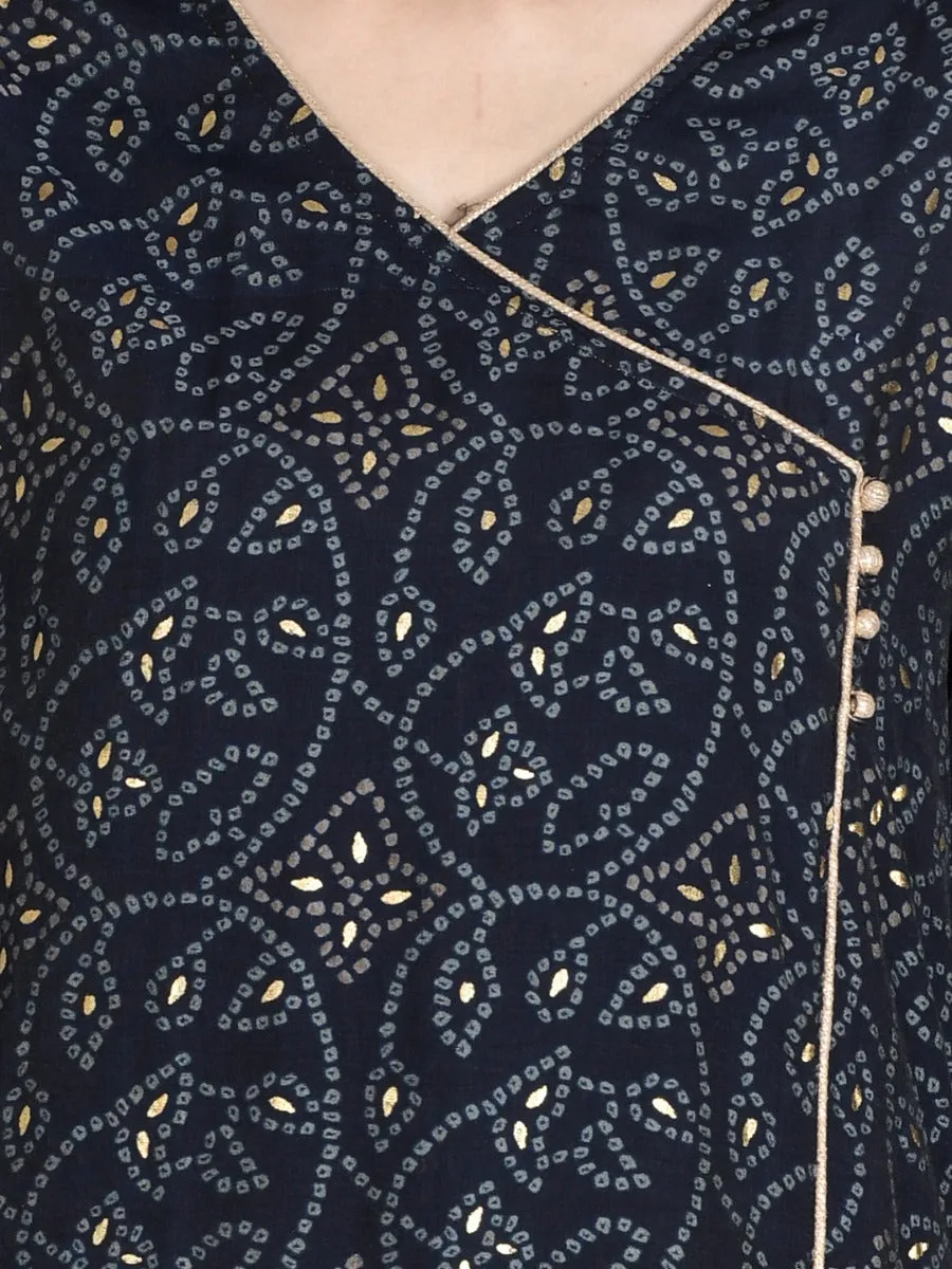 Women Navy Blue Geometric Printed Kurta With Trouser