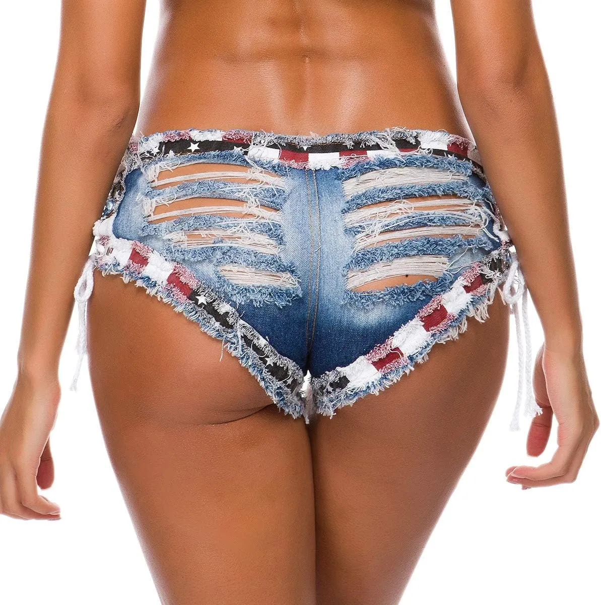 Women Sexy Cut Off Low Waist Denim Jeans Shorts Mini Ripped Distressed Frayed Hot Pants Lace Up Beaches Club