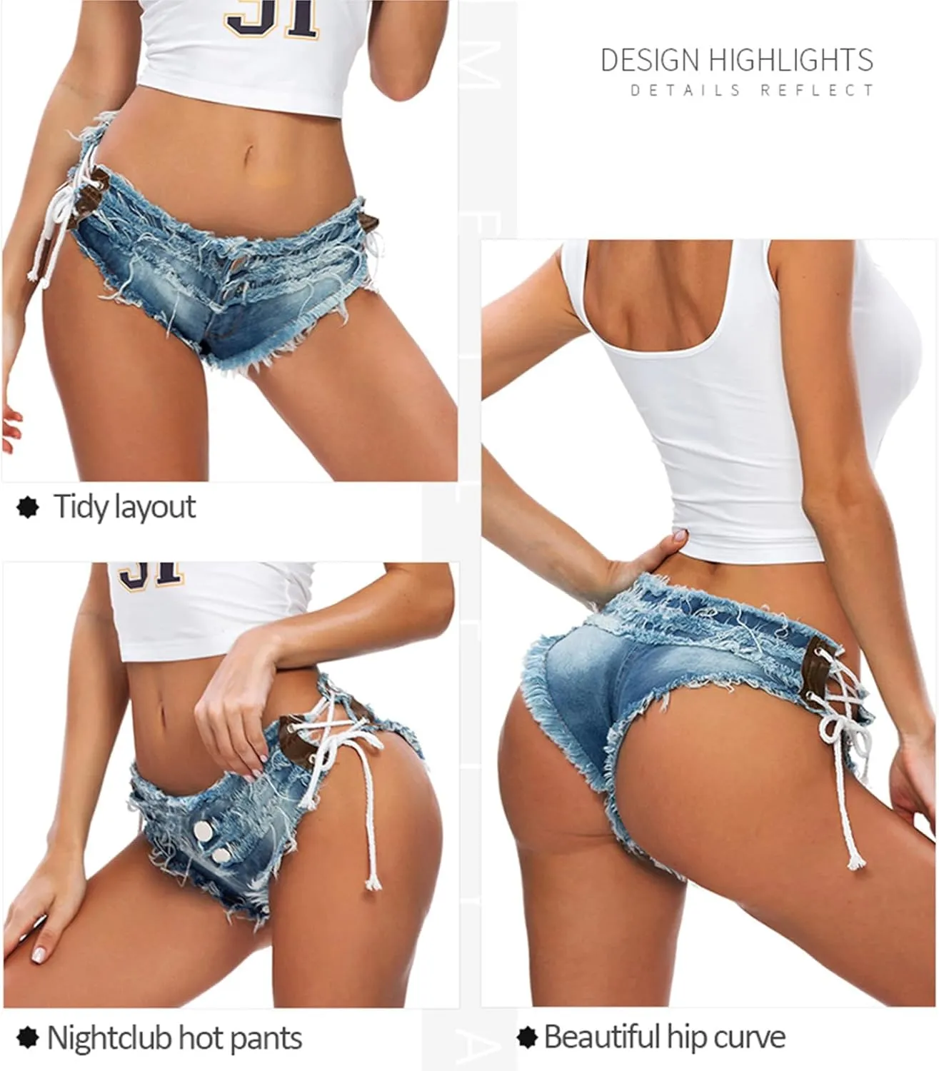 Women Sexy Cut Off Low Waist Denim Jeans Shorts Mini Ripped Distressed Frayed Hot Pants Lace Up Beaches Club