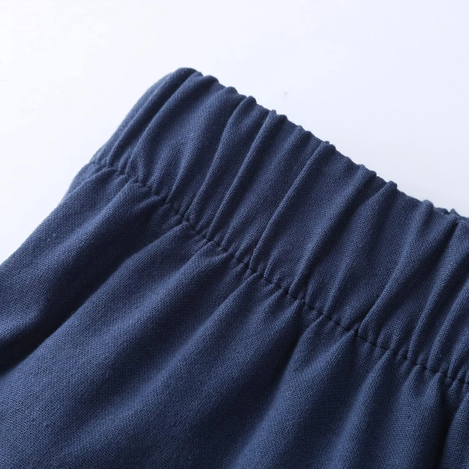 Womens Capri Pants Summer Straight Wide Leg Slacks Loose Comfy Fit Elastic Waist Cotton Linen Yoga Cropped Trousers