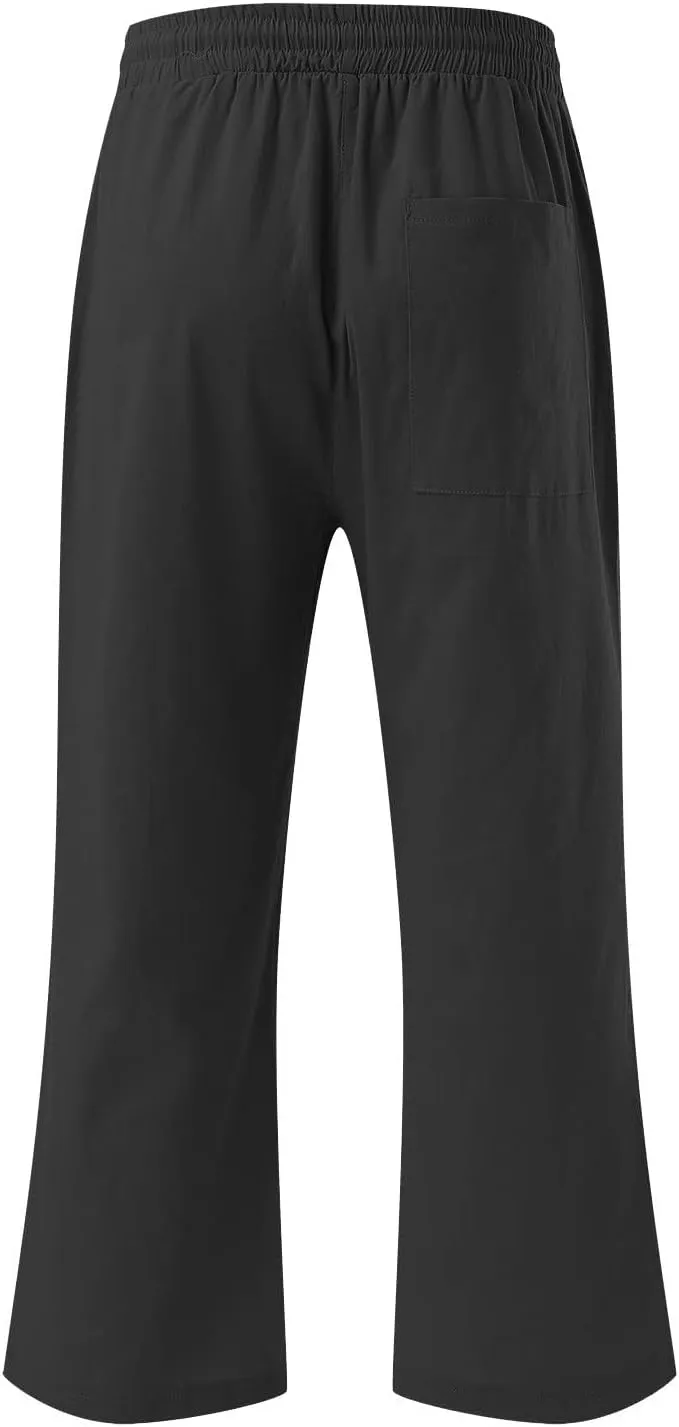Womens Casual Linen Pants 2025 Spring Drawstring Elastic Waist Trousers with Pockets Fashion Capri Pants Clothing