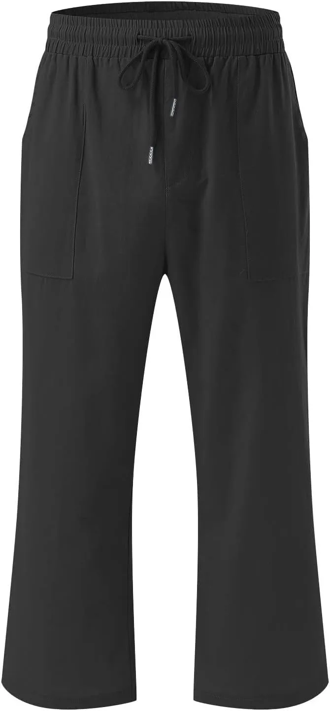 Womens Casual Linen Pants 2025 Spring Drawstring Elastic Waist Trousers with Pockets Fashion Capri Pants Clothing