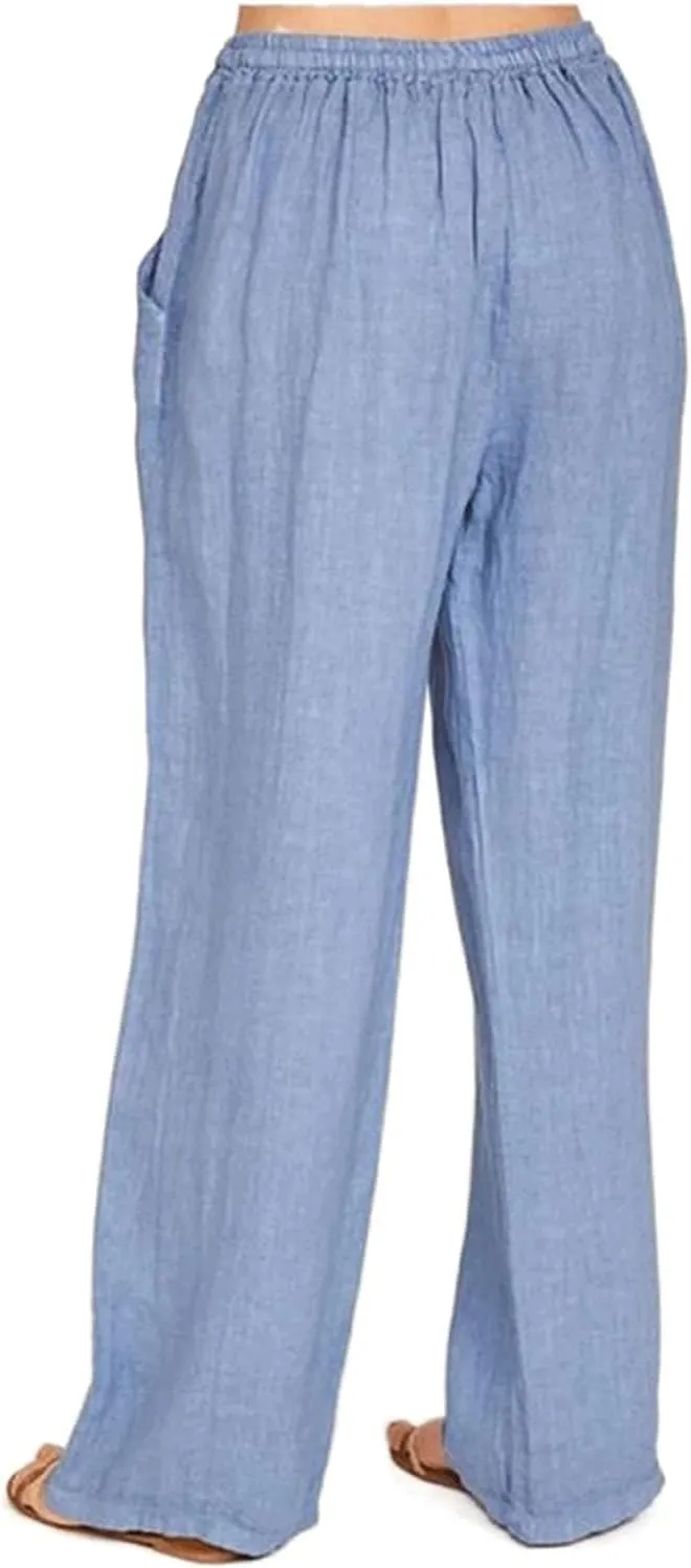 Women's Cotton Linen Long Pants High Waist Drawstring Loose Fit Casual Trousers with Pockets