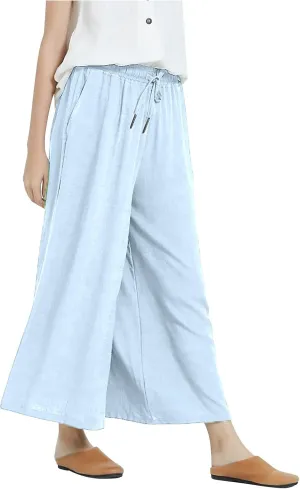 Womens Cotton Linen Pants Casual Drawstring Elastic Waist Pants Fashion Solid Lounge Long Trousers with Pockets