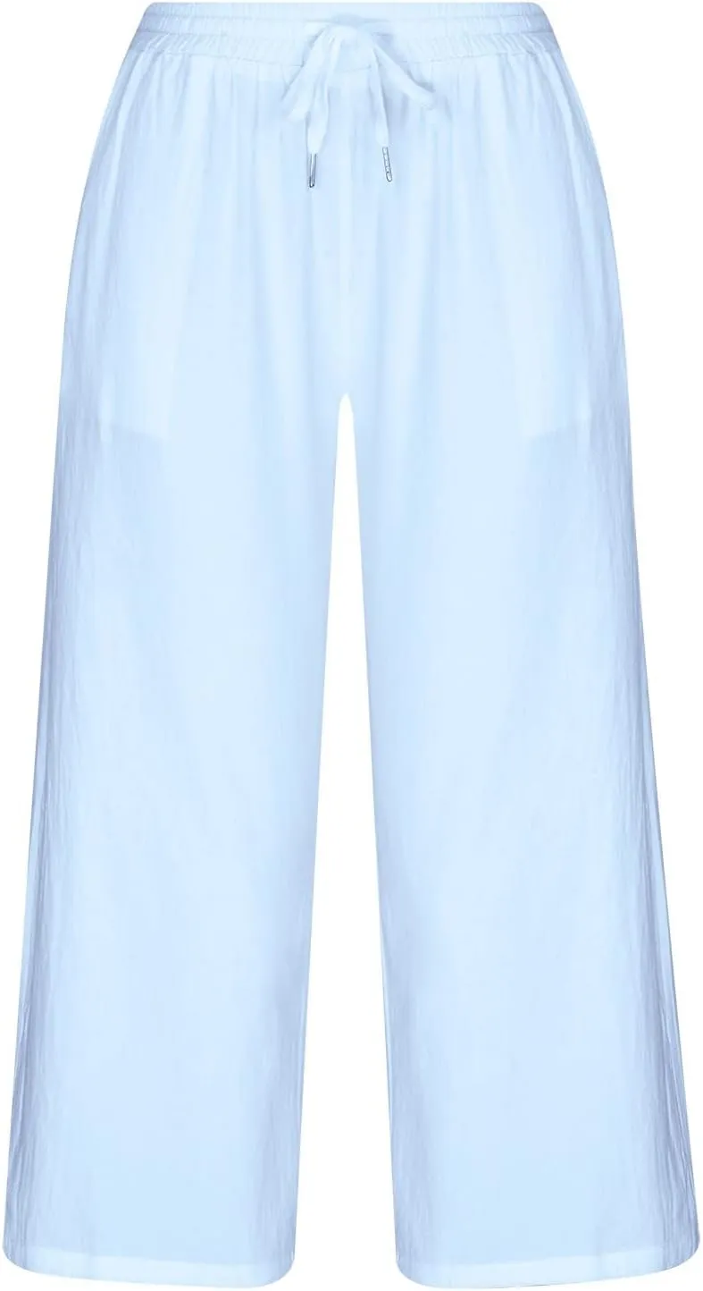 Womens Cotton Linen Pants Casual Drawstring Elastic Waist Pants Fashion Solid Lounge Long Trousers with Pockets