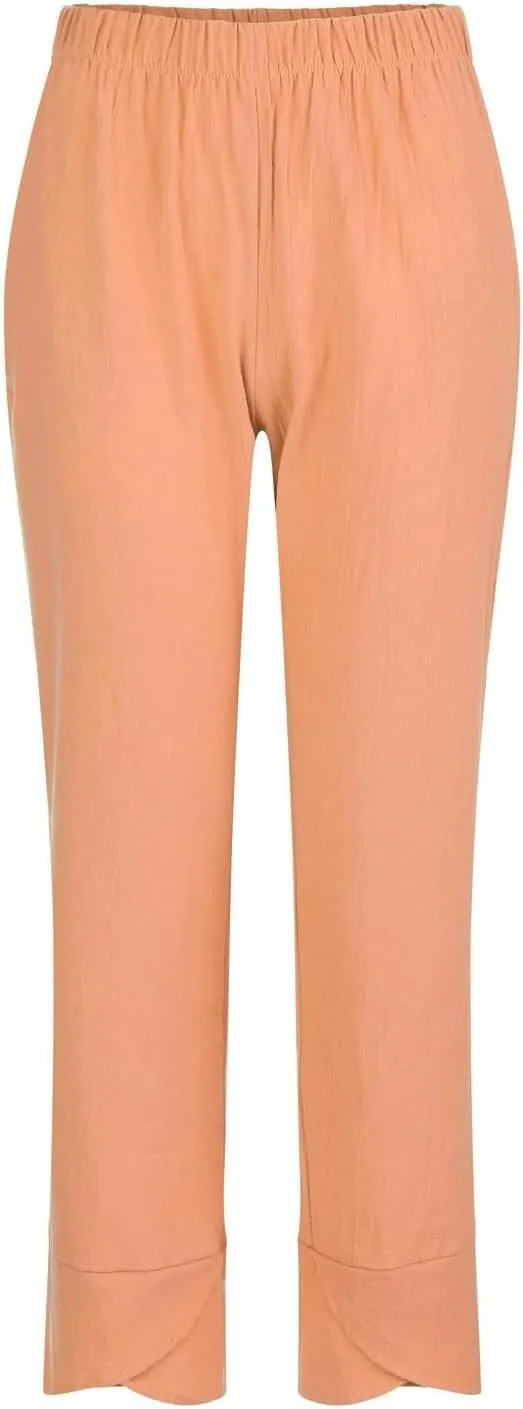 Women's Cotton Linen Pants Summer 2025 Casual Capri Pants with Pockets High Waisted Cropped Comfy Baggy Trousers