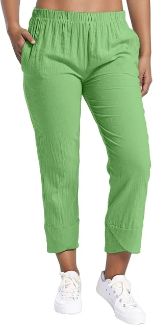 Women's Cotton Linen Pants Summer 2025 Casual Capri Pants with Pockets High Waisted Cropped Comfy Baggy Trousers