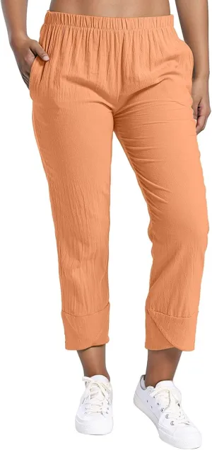 Women's Cotton Linen Pants Summer 2025 Casual Capri Pants with Pockets High Waisted Cropped Comfy Baggy Trousers