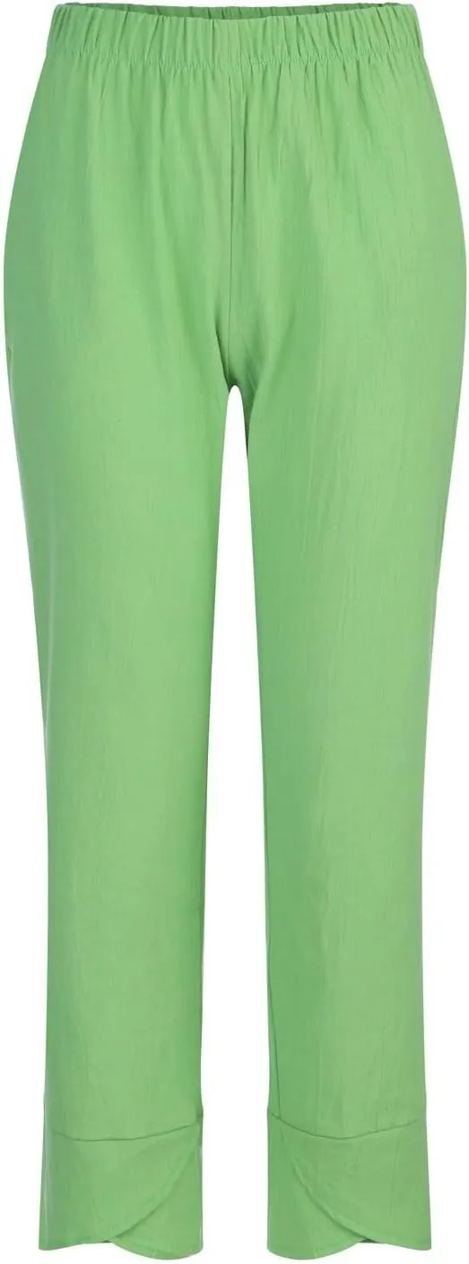 Women's Cotton Linen Pants Summer 2025 Casual Capri Pants with Pockets High Waisted Cropped Comfy Baggy Trousers