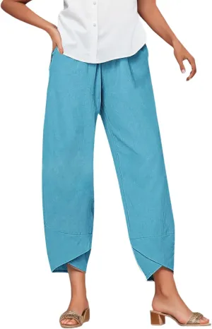 Women's Cotton Linen Pants Summer 2025 Casual Capri Pants with Pockets High Waisted Cropped Comfy Baggy Trousers