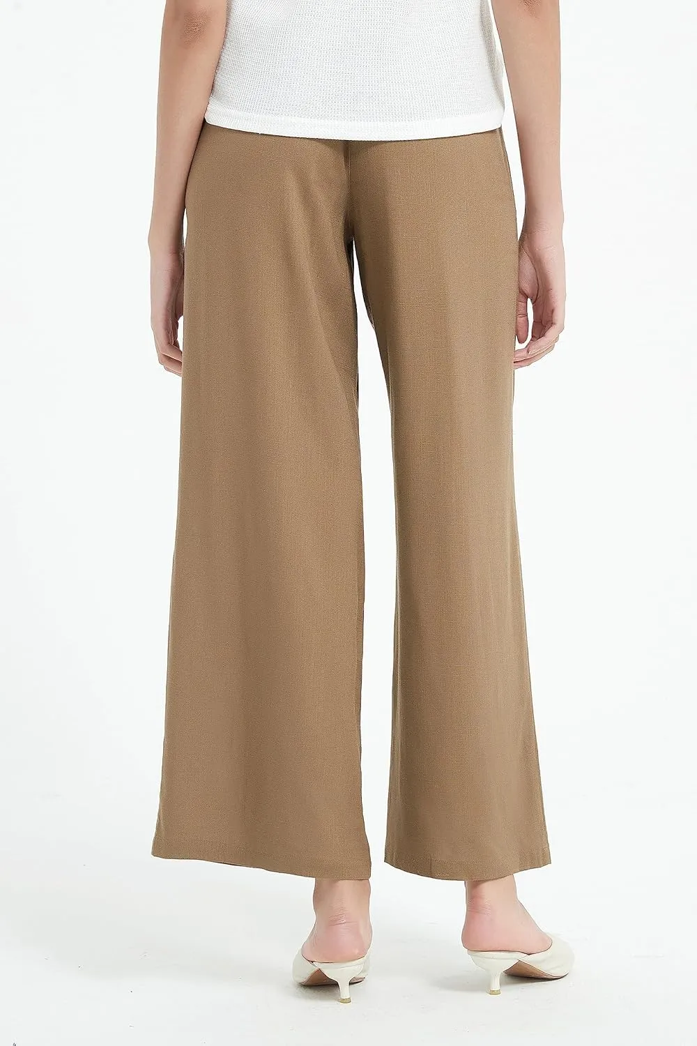 Womens Cotton Linen Pants Summer Casual Drawstring High Waisted Palazzo Flowy Wide Leg Trousers with Pockets