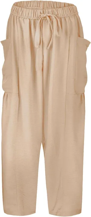 Womens Cotton Linen Summer Baggy Palazzo Pants Low Waist Lounge Pants Slim-Fit Palazzo Lounge Pants Beach