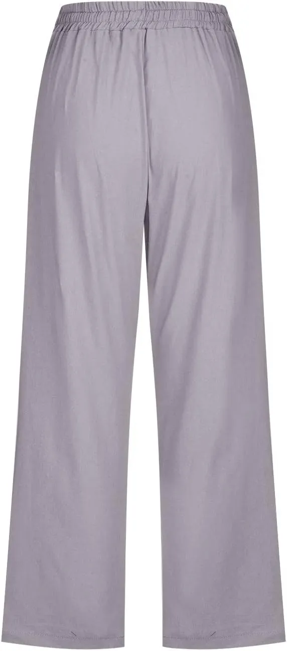 Women's Cotton Linen Summer Fashion Pant Trousers Low Waist Baggy Stretchy Loose Fit Pant Trousers Business Work