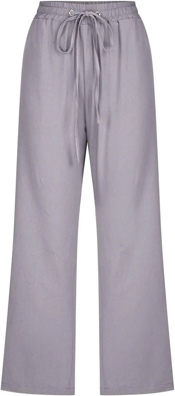 Women's Cotton Linen Summer Fashion Pant Trousers Low Waist Baggy Stretchy Loose Fit Pant Trousers Business Work