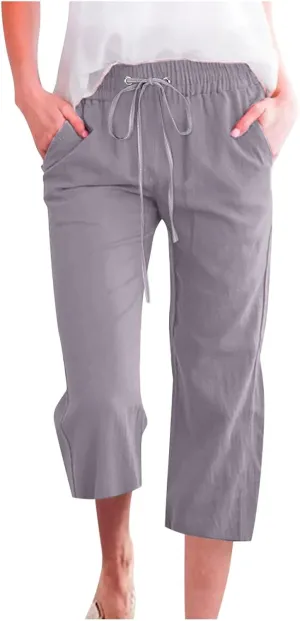 Women's Cotton Linen Summer Fashion Pant Trousers Low Waist Baggy Stretchy Loose Fit Pant Trousers Business Work